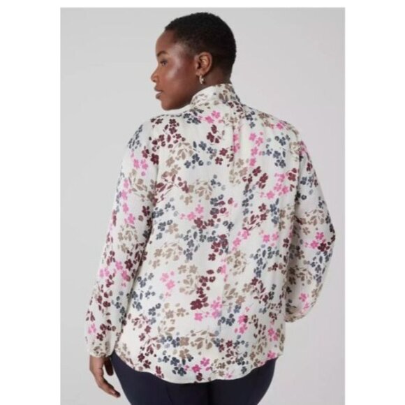 Lane Bryant Womens Size 22 Floral popover Blouse  Tie Neck Long Sleeve new $69 - Picture 8 of 8